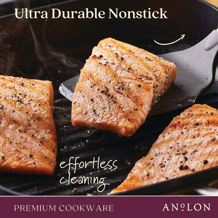 Full display view: for indoor grilling and searing – hard-anodised aluminium – Anolon Professional Nonstick Twin Pack 24cm Skillet/24cm Grill Pan