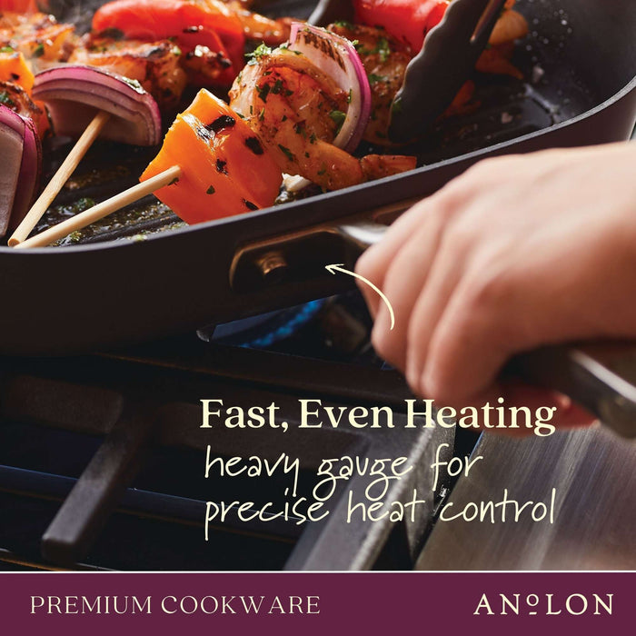 Close-up finish detail: for indoor grilling and searing – hard-anodised aluminium – Anolon Professional Nonstick Twin Pack 24cm Skillet/24cm Grill Pan