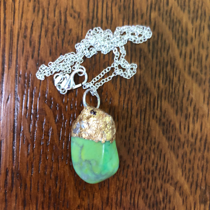 Artisan Made Green Rock Pendant Resembles a Gaspeite Handcrafted Necklace 1in x 1/2in