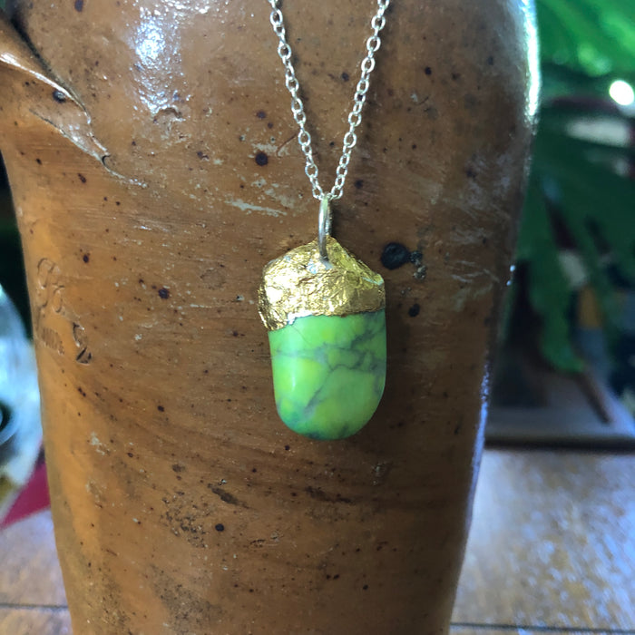 Artisan Made Green Rock Pendant Resembles a Gaspeite Handcrafted Necklace 1in x 1/2in