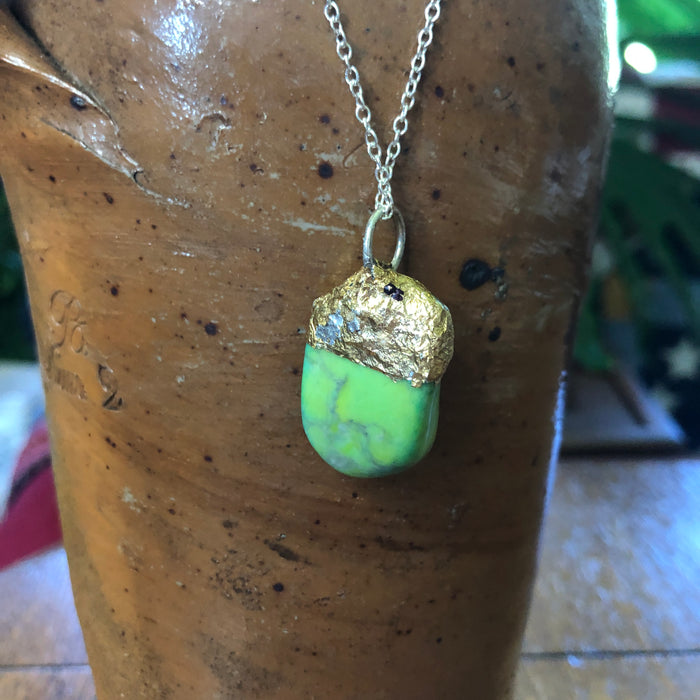 Artisan Made Green Rock Pendant Resembles a Gaspeite Handcrafted Necklace 1in x 1/2in