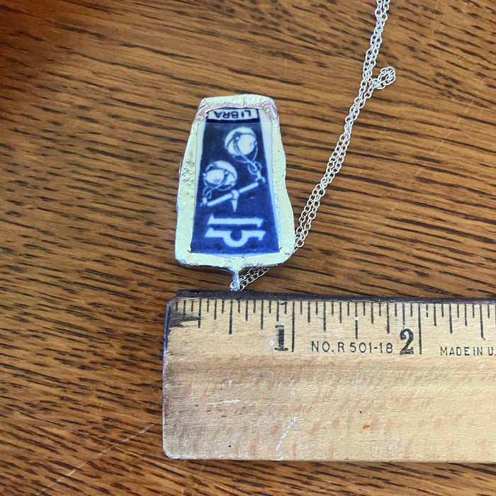 Artisan Made Libra Pendant Repurposed Zodiac Calendar Plate Shard Unique Necklace 1in x 1.5in
