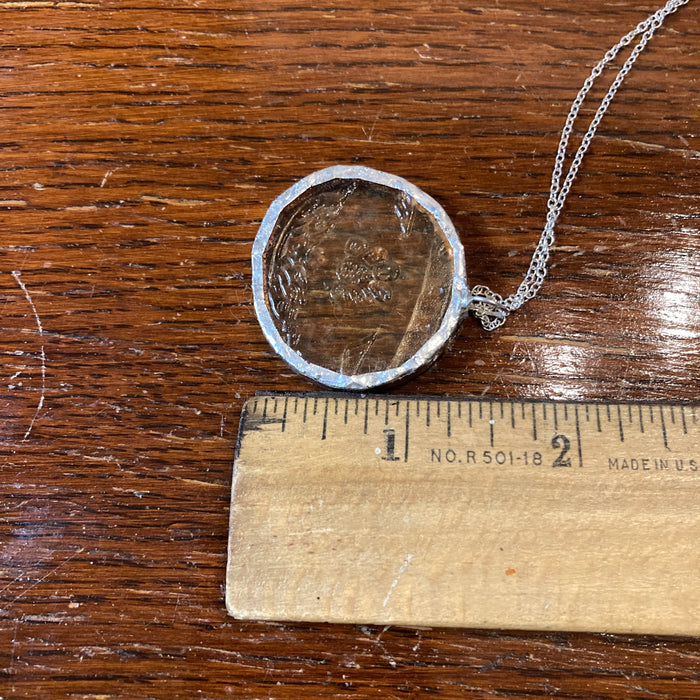 Artisan Made Pendant Yellow Depression Glass Plate Handcrafted Necklace 1 3/8 in x 1.5 in