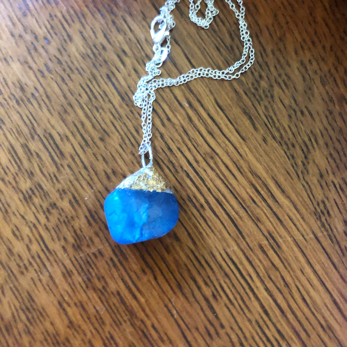 Artisan Made Rock Pendant Ocean Blue Handcrafted Necklace 1in x 1in