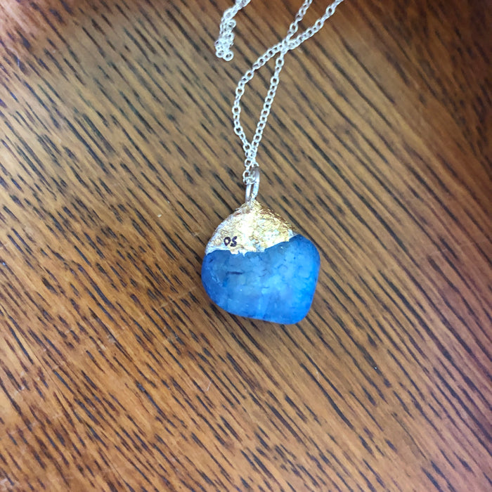 Artisan Made Rock Pendant Ocean Blue Handcrafted Necklace 1in x 1in
