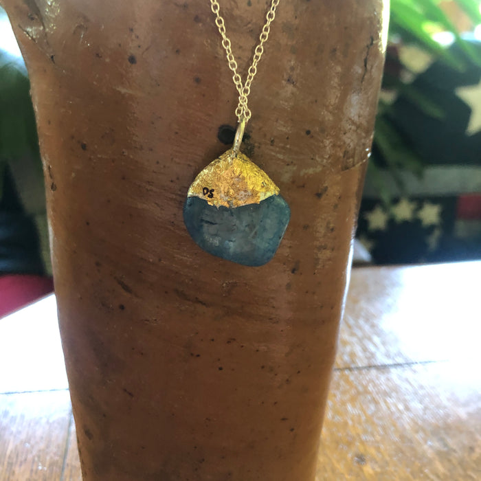 Artisan Made Rock Pendant Ocean Blue Handcrafted Necklace 1in x 1in