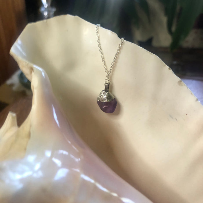 Artisan Made Rock Pendant Resembles Amethyst Handcrafted Necklace 1/2in x 1/2in