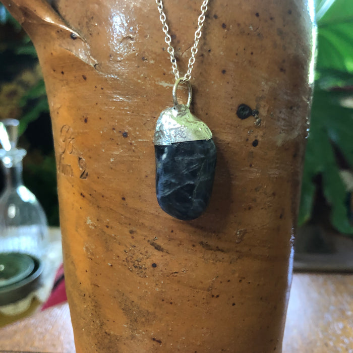 Artisan Made Rock Pendant Resembles Sodalite Handcrafted Necklace 3/4in x 1.25in