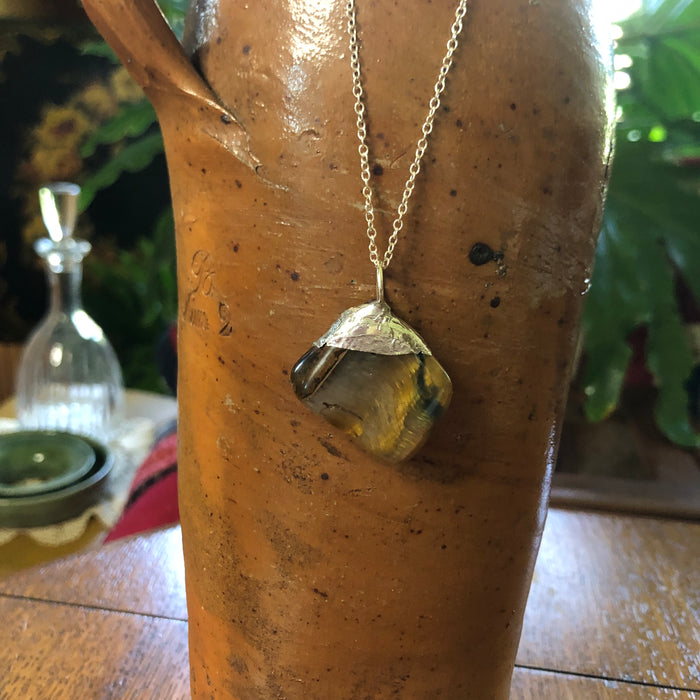 Artisan Made Rock Pendant So Beautiful Resembles a Tiger's Eye Handcrafted Necklace 1in x 1.25in