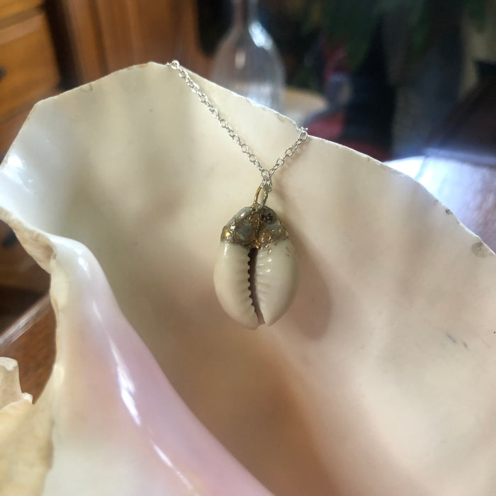 Atlantic Yellow Cowry Artisan Made Pendant Handcrafted Sea Shell Necklace 3/4 in x 1 in