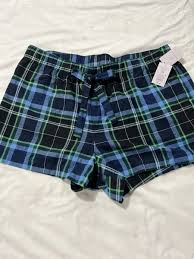 AUDEN FLANNEL SLEEP SHORTS FOR WOMEN "Black, Navy & Green Plaid" Size S