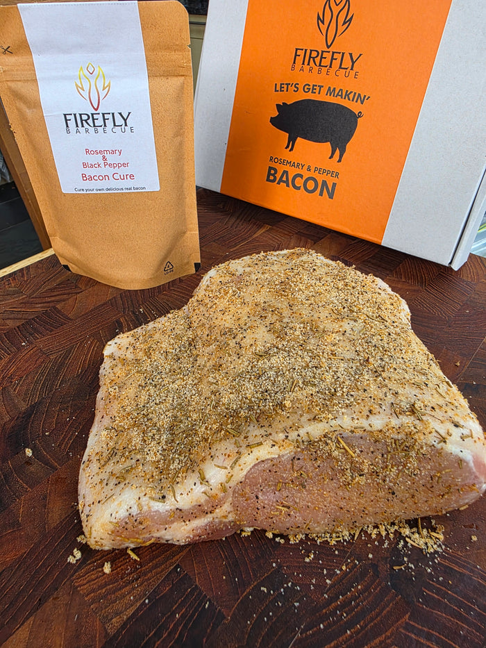 Box of FireFly barbecue with bacon curing message