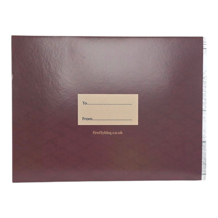 Maroon gift box with label for Christmas