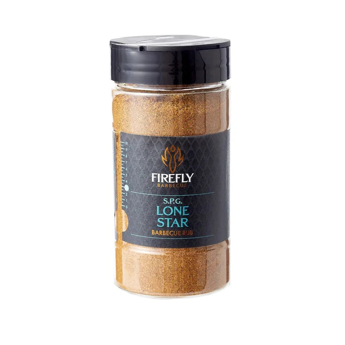 Firefly BBQ SPG Lone Star Rub from the BBQ Beef Legend Gift Box, a savory salt, pepper, and garlic blend for bold Texas-style grilling.