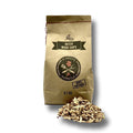 Beech wood smoking chips in eco-friendly packaging for outdoor grilling