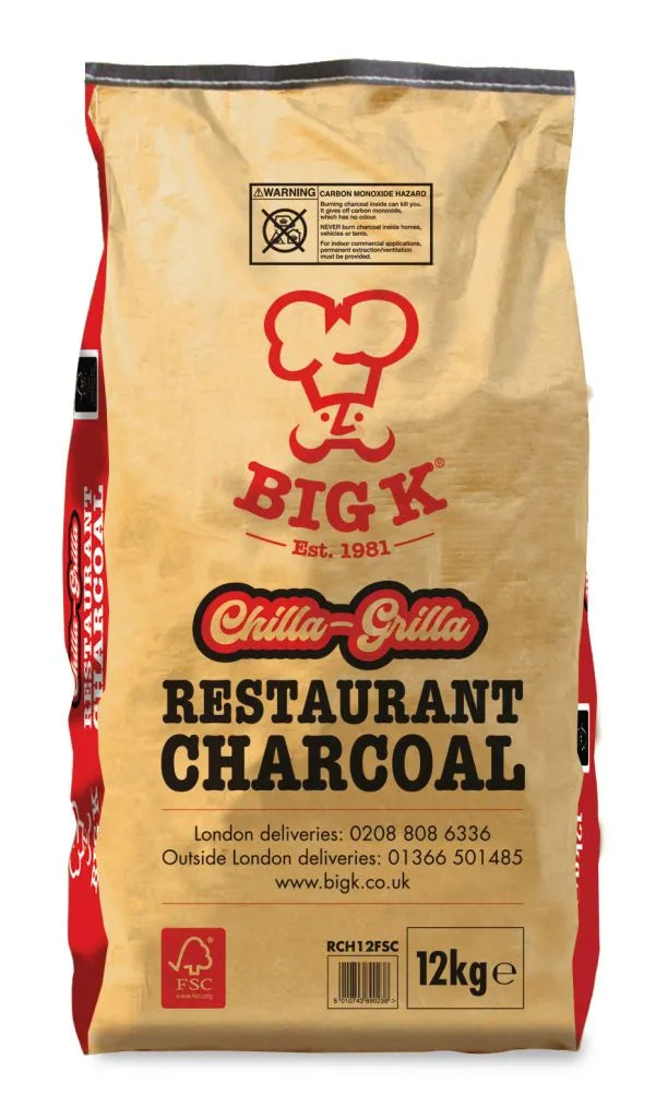 Big K Chilla-Grilla restaurant grade lumpwood charcoal 12kg bag for BBQs