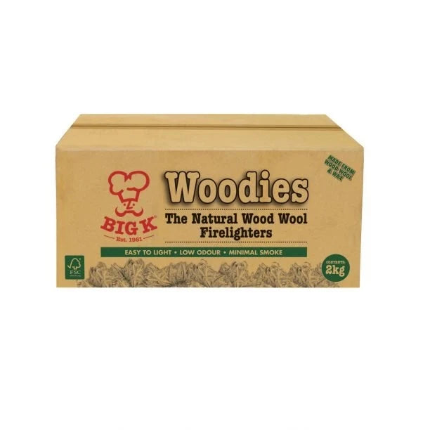 Big K Natural Wood Wool Firelighters 2Kg cardboard box for fireplace accessories