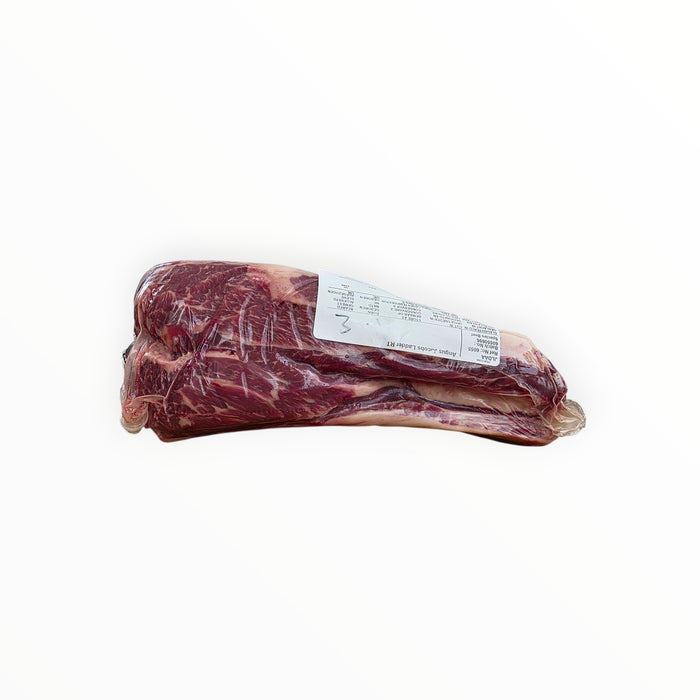 Raw beef short ribs with packaging label