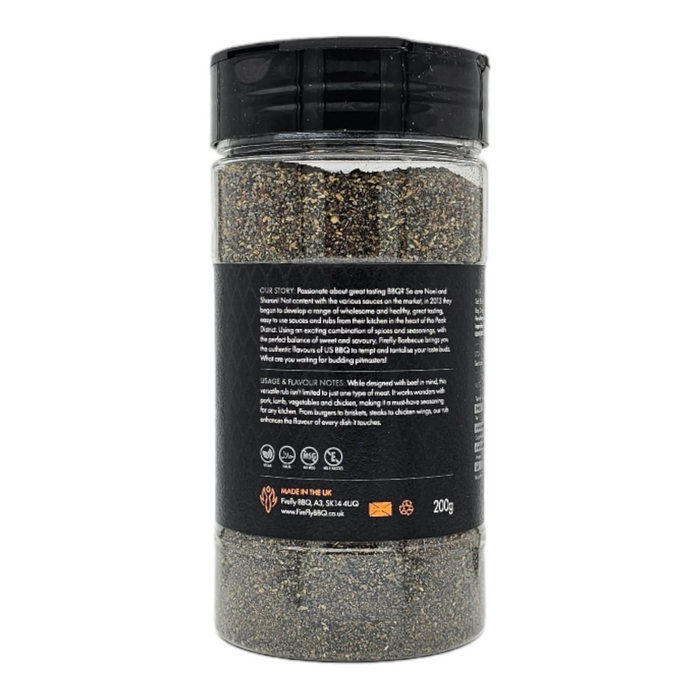 Black Magic Charcoal Beef Rub in black jar