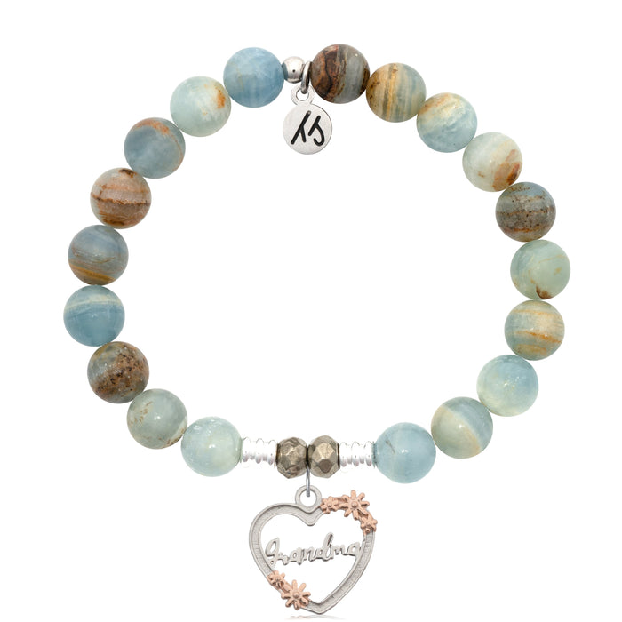 Blue Calcite Stone Bracelet with Heart Grandma Sterling Silver Charm