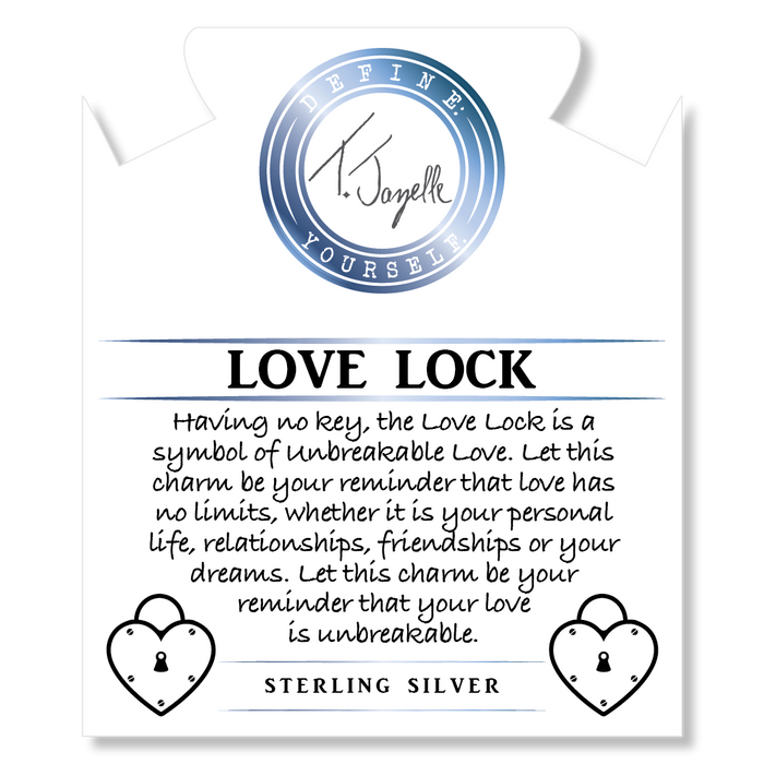 Blue Calcite Stone Bracelet with Love Lock Sterling Silver Charm