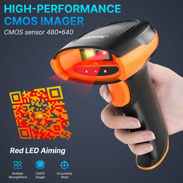 Bluetooth & 2.4GHz Wireless Barcode Scanner with Battery Indicator, Replaceable Battery, 2D/1D QR Code Reader