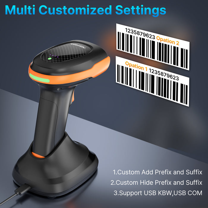 Bluetooth & 2.4GHz Wireless Barcode Scanner with Battery Indicator, Replaceable Battery, 2D/1D QR Code Reader