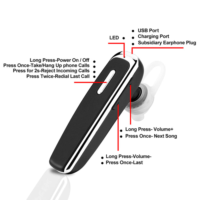 Bluetooth Wireless Trucker Headset Earpiece Hands-Free Mic Noise Cancellation