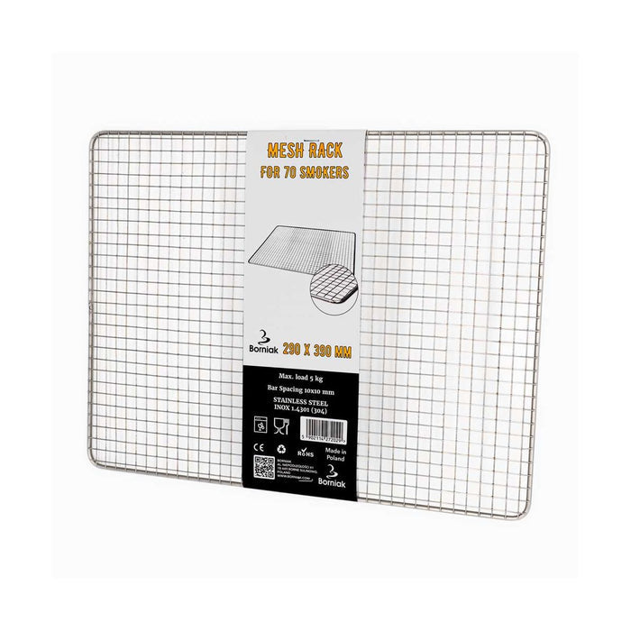 Stainless steel mesh grill rack for Model 70 smokers, 290x390mm, 10x10mm perforations, Borniak accessories