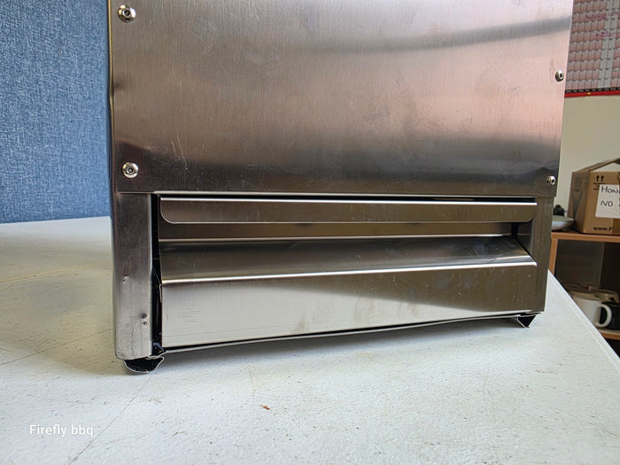 Back view of stainless steel Borniak smoke generator for home and garden use