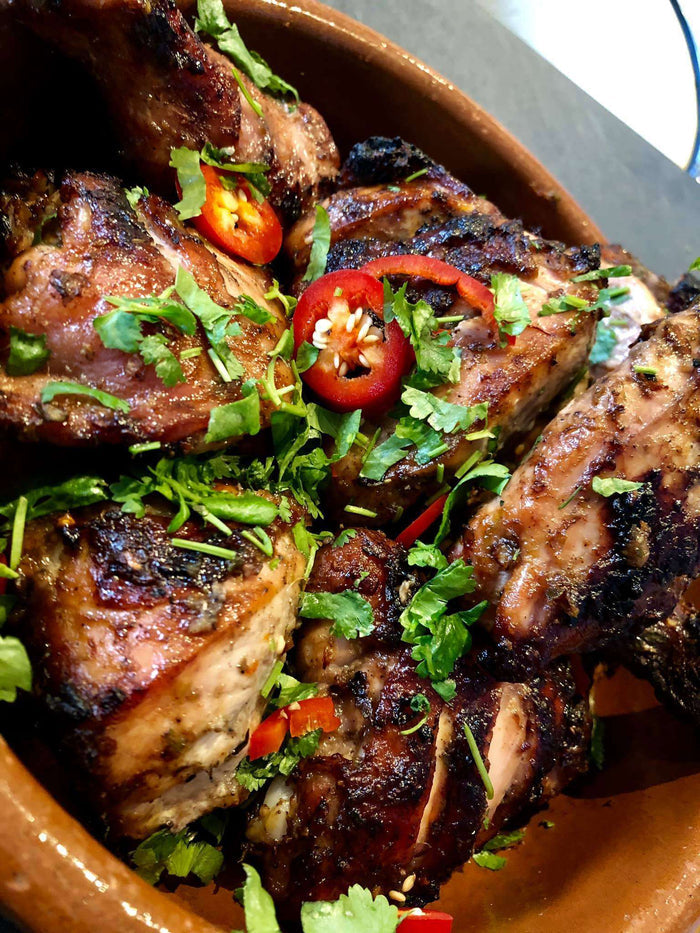 Grilled meat with Boston Beach Jerk Rub