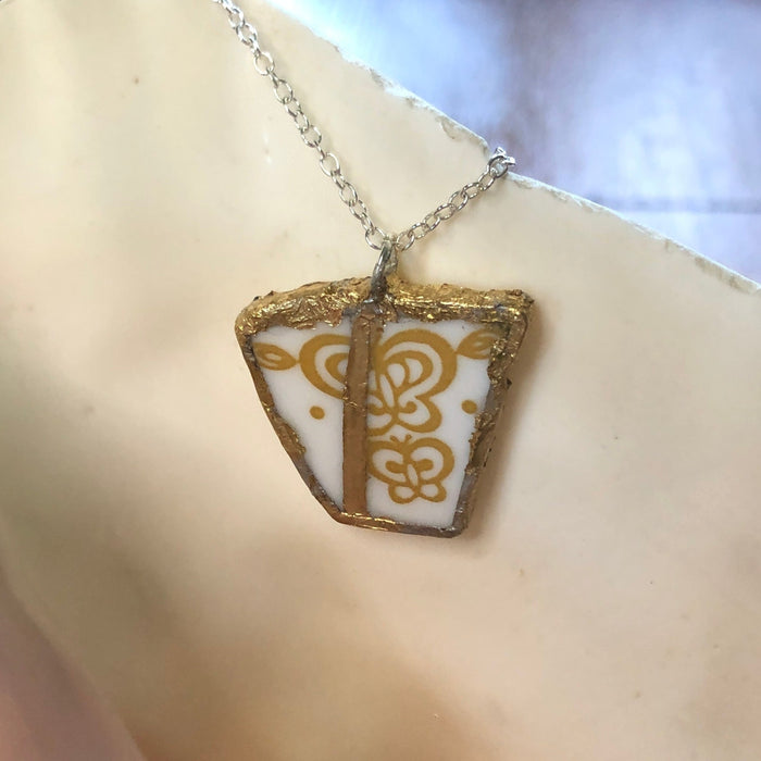 Broken Plate Artisan Made Pendant Corelle Butterfly Gold Plate Handcrafted Necklace 1in x 1in