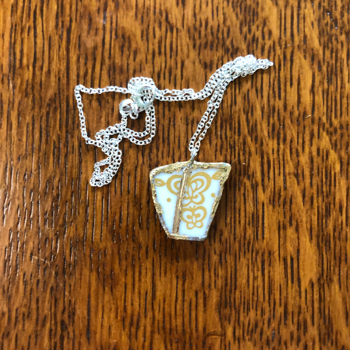 Broken Plate Artisan Made Pendant Corelle Butterfly Gold Plate Handcrafted Necklace 1in x 1in