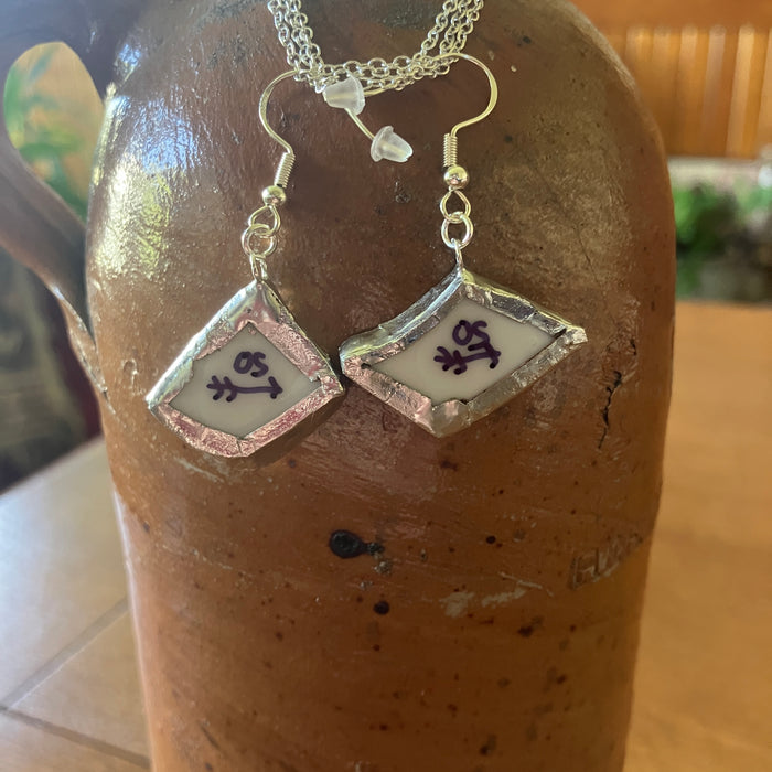 Broken Pottery Artisan Made Dolphin Earrings Haruka Japan Bowl Handcrafted Dangle Earrings