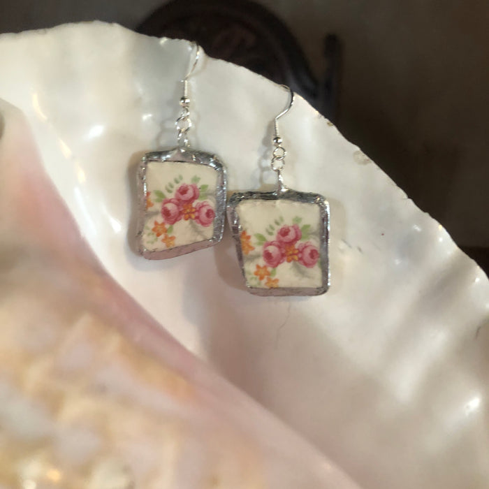 Broken Pottery Artisan Made Earrings Made In USA Plate Dangle Earrings