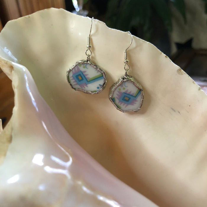Broken Pottery Artisan Made Earrings Sango One World Japan Plate Handcrafted Dangle Earrings