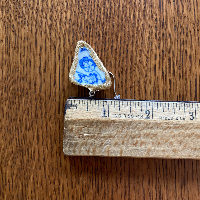 Broken Pottery Artisan Made Earrings Unbranded Blue Floral Plate Handcrafted Dangle Earrings