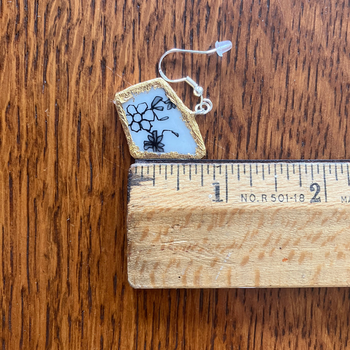 Broken Pottery Artisan Made Floral Earrings Peanuts Plate Handcrafted Dangle Earrings