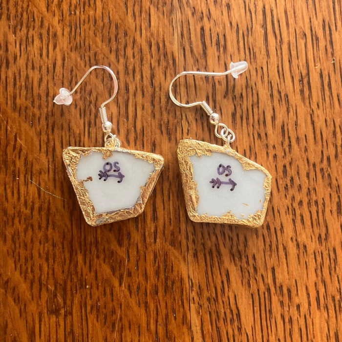 Broken Pottery Artisan Made Floral Earrings Peanuts Plate Handcrafted Dangle Earrings