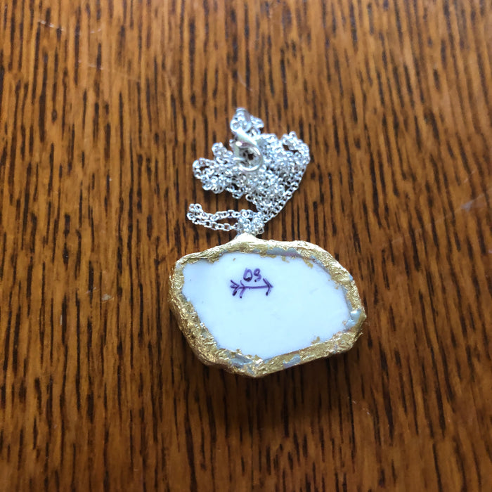 Broken Pottery Artisan Made Fountain Of Youth Pendant Florida Collectors Plate Handcrafted Necklace 1 3/8in x 1in
