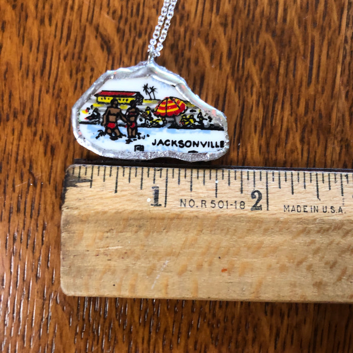 Broken Pottery Artisan Made Jacksonville Pendant Florida Collectors Plate Handcrafted Necklace 1.5in x 1in