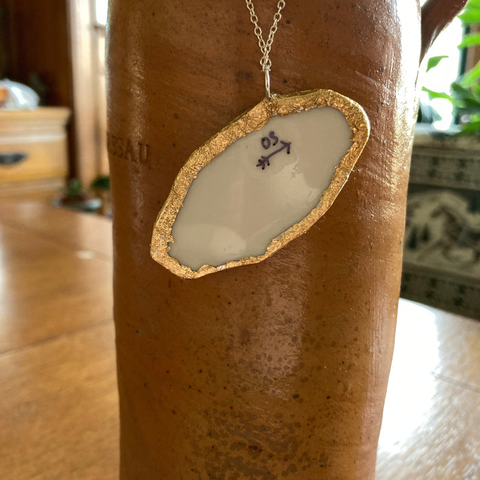 Broken Pottery Artisan Made Pendant Christian Religious Plate Handcrafted Necklace 2.25 in x 1.25 in