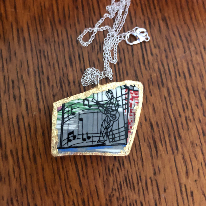 Broken Pottery Artisan Made Pendant Elvis Collector Plate Handcrafted Necklace 1 5/8in x 1.25in