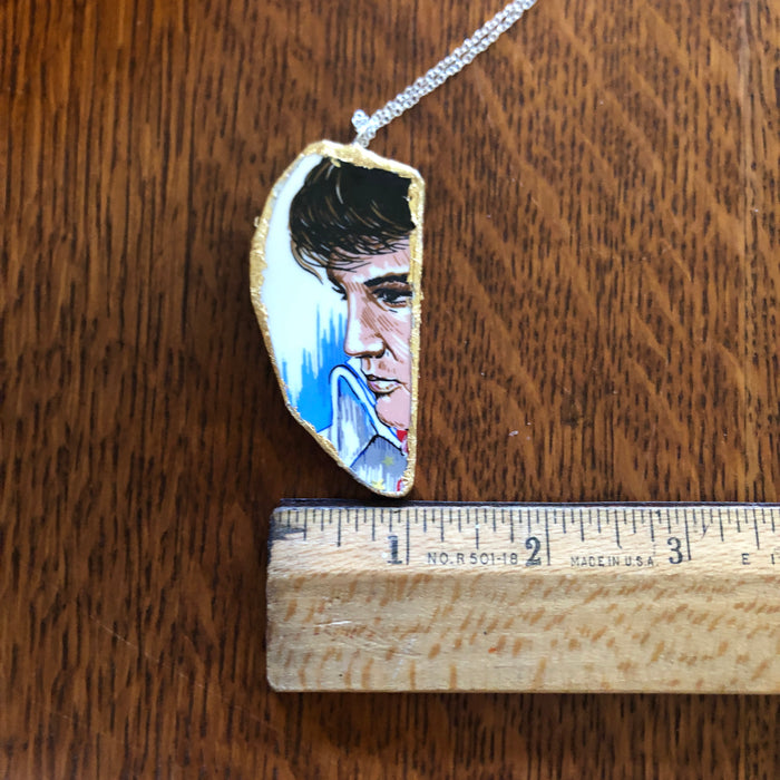 Broken Pottery Artisan Made Pendant Elvis Collector Plate Handcrafted Necklace 1.25in x 2.75in