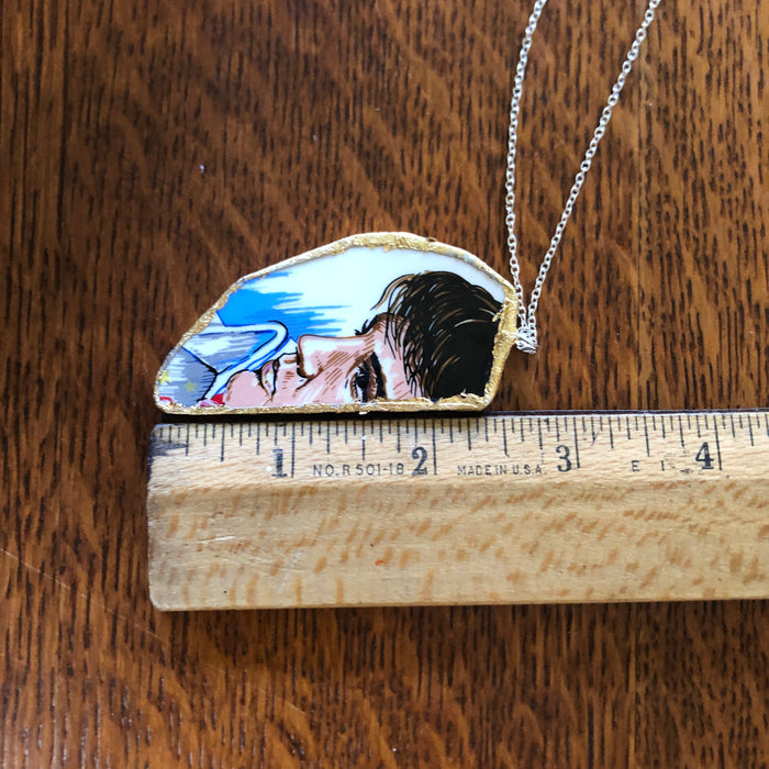 Broken Pottery Artisan Made Pendant Elvis Collector Plate Handcrafted Necklace 1.25in x 2.75in
