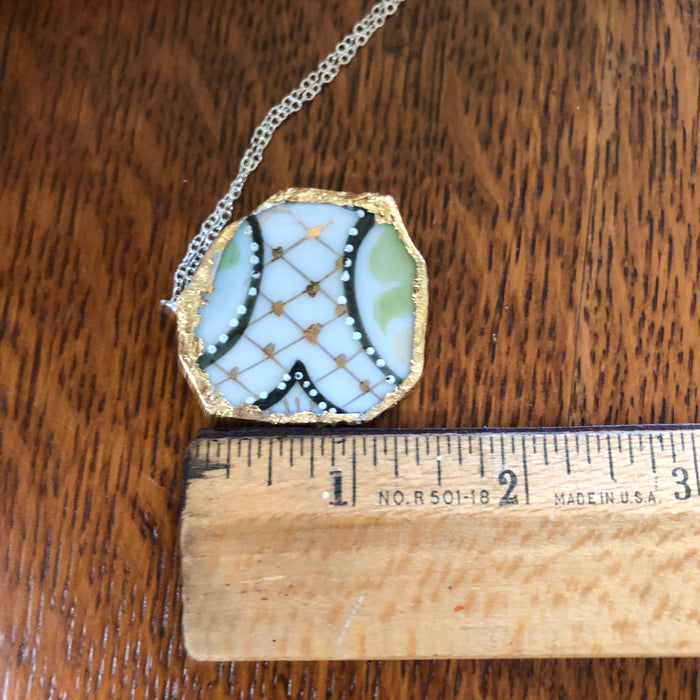Broken Pottery Artisan Made Pendant Hand Painted Japan Unbranded Plate Handcrafted Necklace 1.5in x 1.5in