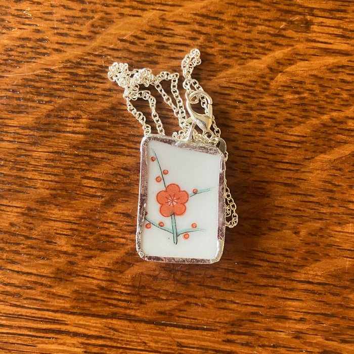 Broken Pottery Artisan Made Pendant Hyakusenka Dish Handcrafted Necklace 3/4in x 1 1/8in