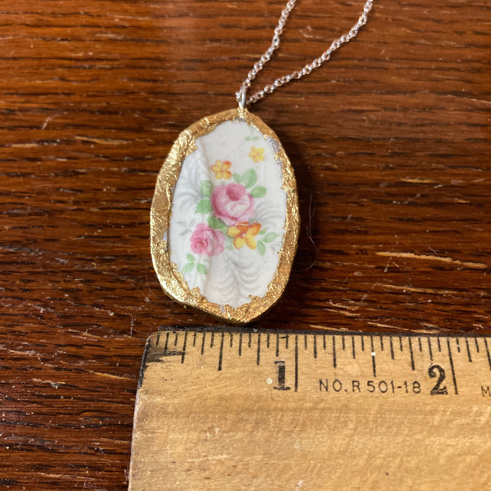 Broken Pottery Artisan Made Pendant Made In USA Plate Handcrafted Necklace 1 in x 1.75 in