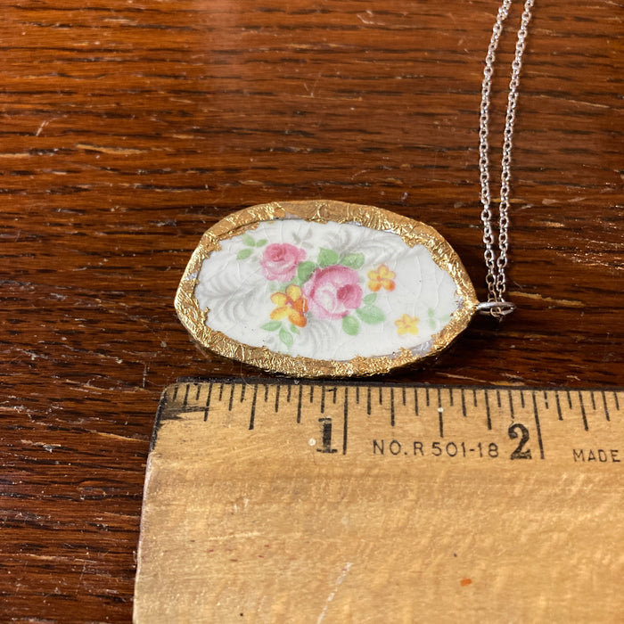 Broken Pottery Artisan Made Pendant Made In USA Plate Handcrafted Necklace 1 in x 1.75 in