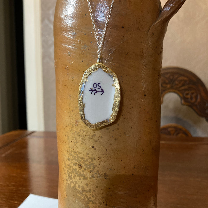 Broken Pottery Artisan Made Pendant Made In USA Plate Handcrafted Necklace 1 in x 1.75 in